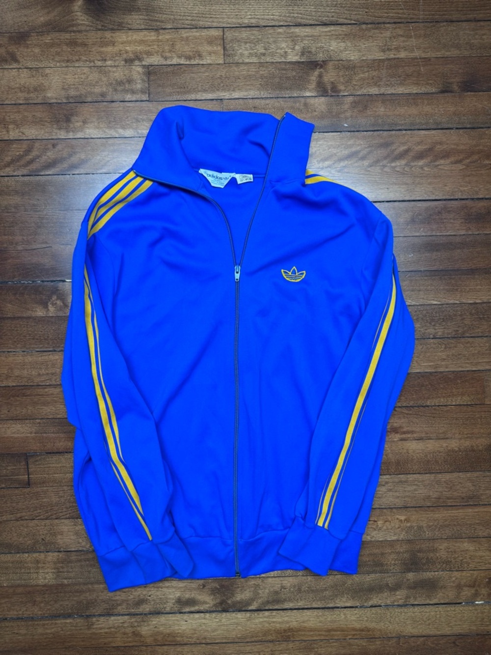 Vintage 1980s Adidas Blue & Yellow Firebird Trefoil Track Jacket Size XL